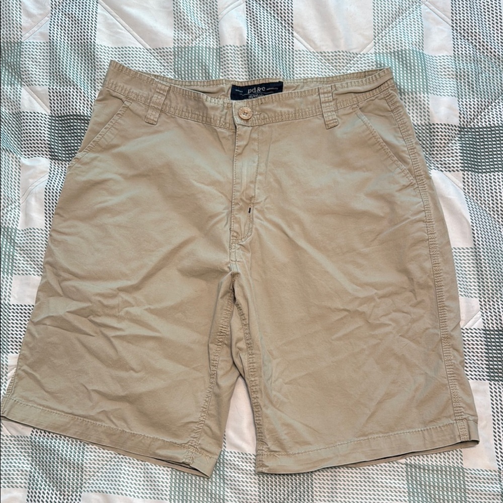 PD&C Stretch Men's Tan Flat Front Shorts Size 36